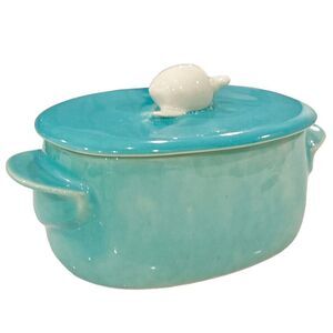 Hand Crafted Robin Egg Blue and White Ceramic Kitchen Canister Storage Container